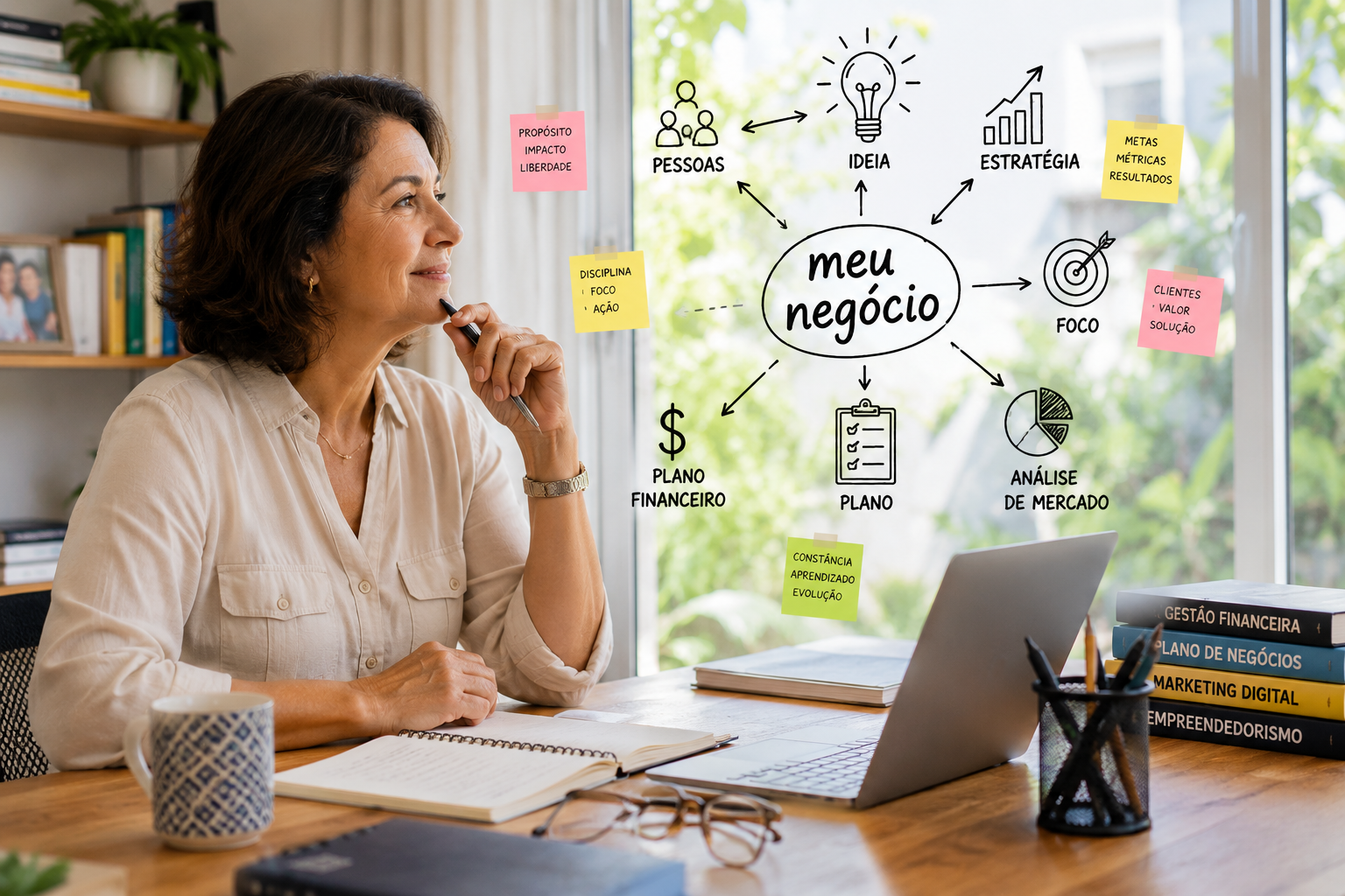 Empreendedora mapeando seu negócio
