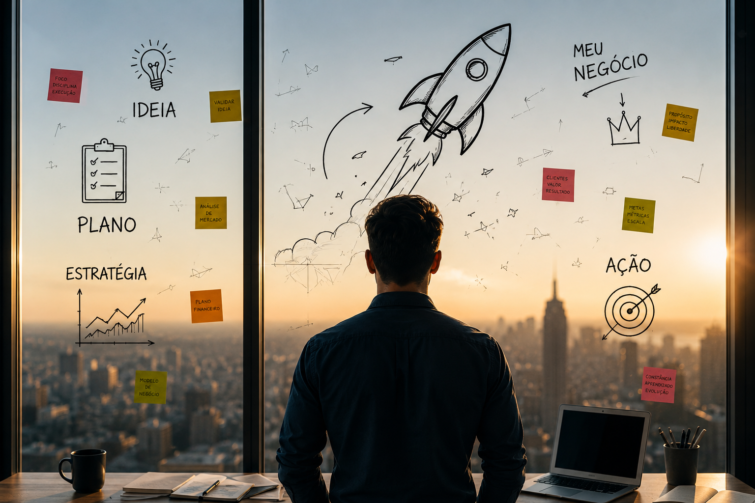 Empreendedor visualizando seu negócio decolando